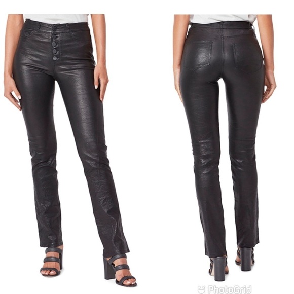PAIGE Pants - PAIGE Hoxton straight with expsd bts black Lambs Leather New with Tags!
